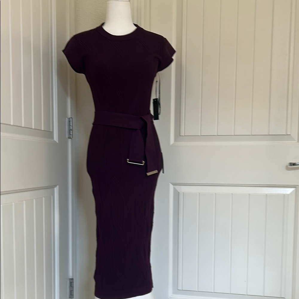 Vince Camuto Black Ruched Sheath Midi Dress